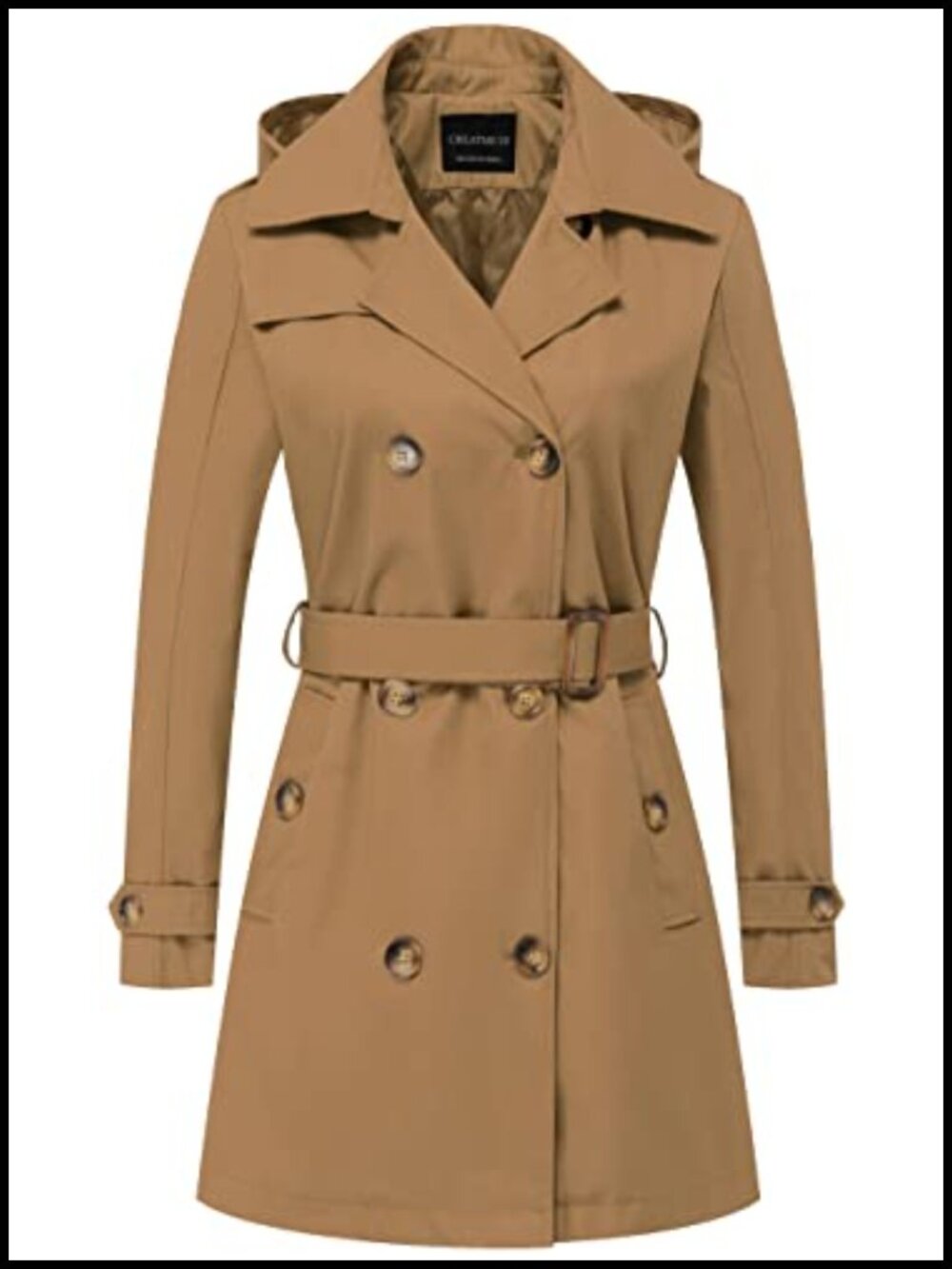 Double-Breasted Trench Coat Belted Slim Fit Waterproof Mid-Length